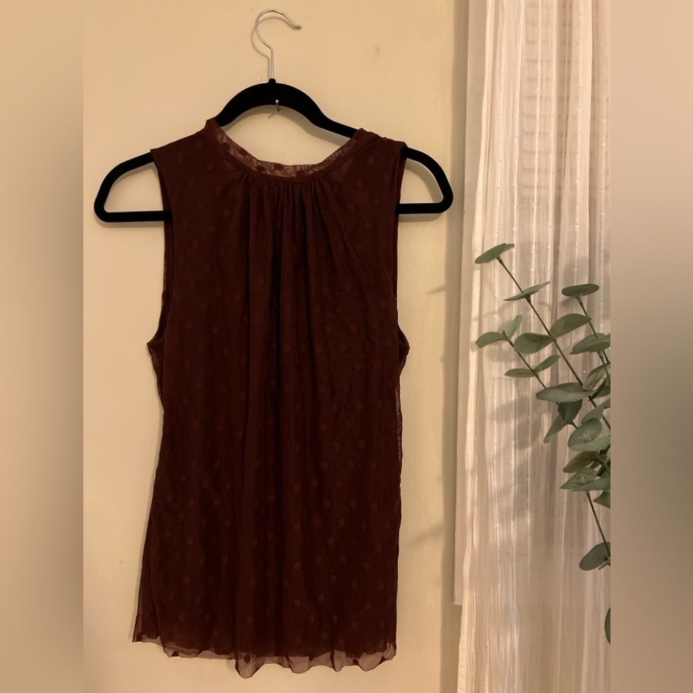New York & Company Burgundy Mixed Media Mesh Sleeveless Top